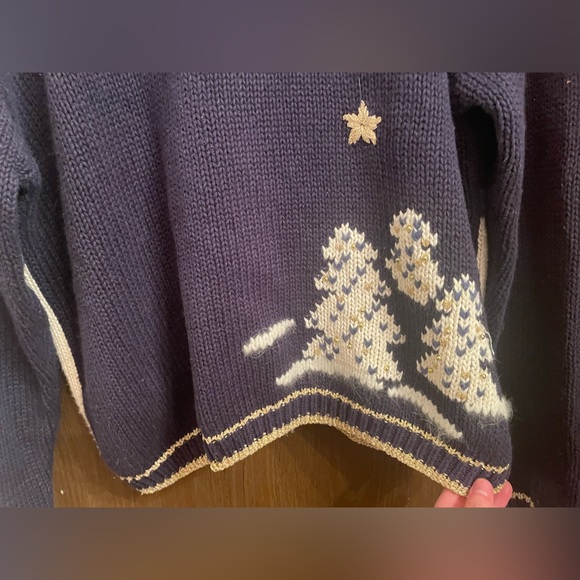 Christopher & Banks Vtg Hand Embroidered Blue Christmas Sweater Cardigan L - Picture 12 of 12